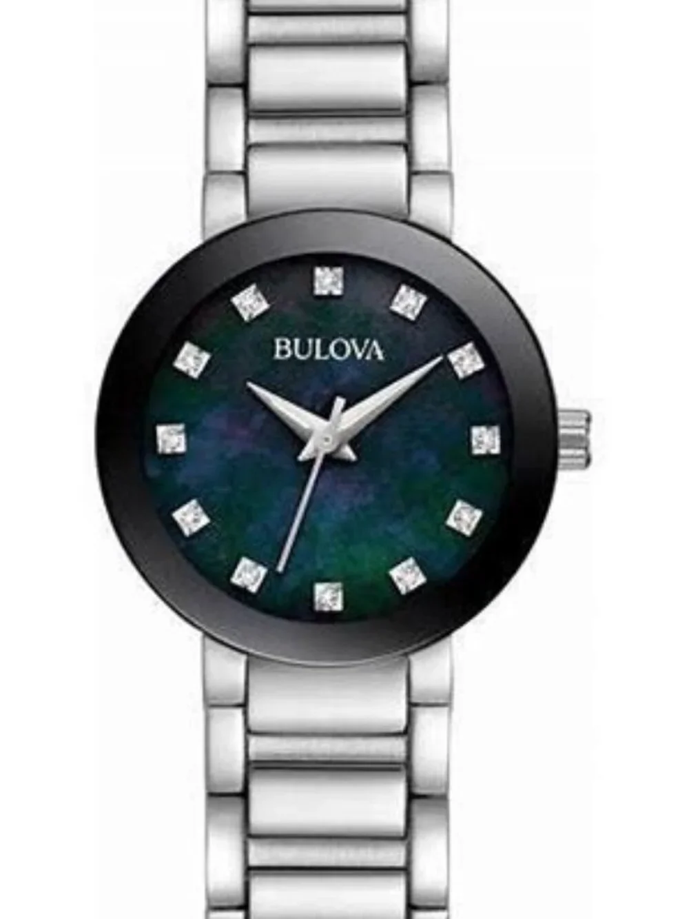 Bulova Ladies' 27mm Watch, Genuine Diamonds, Black Mother-Of-Pearl Face 96P172